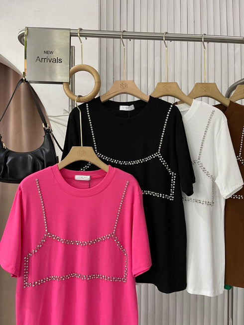 Crystal Embellish Cotton Oversized T-Shirts